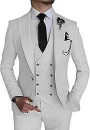 [JEShifangjiusu] 3 Pieces Tuxedo Blazer for Men 1 Button Elegant Slim Fit Single Breasted for Prom Wedding Party Stylish Suit Dress Set Vest Pants, White, XL