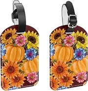 [WOSHJIUK] Luggage Tags,2 Pack Labels Suitcase Tags,Flowers and Pumpkins Sunflower,Luggage Tags Privacy Protection Travel Bag Tag