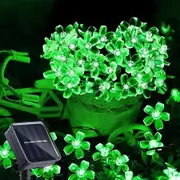 Outdoor Solar Flower String Lights Waterproof 50 LED Fairy Light Decorations for Christmas Tree Garden Patio Fence Yard Spring (Green)