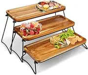 3 Tier Cupcake Stand and Towers Serving Tray for Party, Acacia Wooden Dessert Table Display Set, Decorative Tray Tiered Tray Decor Small Chees Charcuterie Boards Rustic Wood Serving Platters and Trays