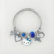 Hello Kitty Sanrio Charm Bracelets Silver Tone & Blue Rhinestones Bangle