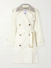 [Burberry] Burberry - Double-breasted Checked Cotton-gabardine Trench Coat - White - UK 10 UK 10 White