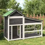 Dog Kennel Solid Wood Pine, Grey Outdoor House for Dogs, Large Breed Run, Heavy Duty Cage & Roof, Kennels Safe Enclosure