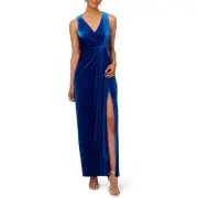 Aidan Mattox Womens Blue Velvet Sleeveless Evening Dress Gown 2 BHFO 7732