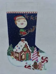 Nenah Stone Hand Painted Needlepoint Canvas Christmas Stocking Gingerbread 21”