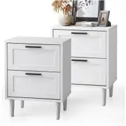 Oikiture Bedside Tables Set of 2 Nightstand Side End Table Bedroom Storage White
