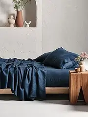 [Linen House] Nimes Navy Linen Queen Sheet Set