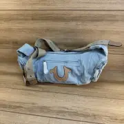 True Religion light Blue Denim Slouchy Boho Shoulder Handbag Purse Crossbody Bag