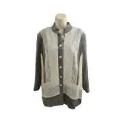 Chicos Artisan Duster Blazer Silver Gray White Lace Sequin Size 2P Petite LP NEW