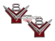 Suit Ford 'V8' Guard / Fender Badge PAIR x2 XR + Customline panel