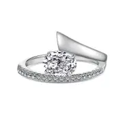 ANYCO Ring Cross Pear Oval Shaped White CZ 8A 1ct Stone Sparkling 925 Sterling Silver Rhodium Platted Ring For Women