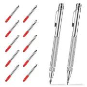 2PCS Tungsten Carbide Scriber with Magnet Engraving Pens with 10 Replacement Marking Tips for Glass/Ceramics/Metal Sheet