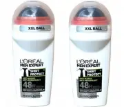 2x L'OREAL Men Expert Shirt Protect Roll On XXL Ball 48h Anti-Marks Stop Prote
