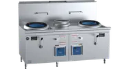 B+S Black Double Hole Hi Pac Wok with Centre Pot and Prep Table Natural Gas