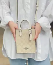 NWT COACH Crossbody Bag Mini Tote In Signature Canvas - CJ494 Light Khaki/Chalk
