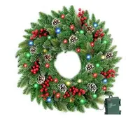 NNEOBA Pre-Lit Christmas Wreath with LED Lights