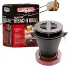 Mini Tabletop Fire Pit and Cast Iron Hibachi Grill Pan, Camping Black