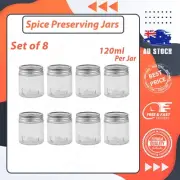 8x Clear Round Glass Jars Lid Spice Herb Seasoning Condiment Storage Container