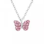 Kids Silver Pink Butterfly Pendant Necklace