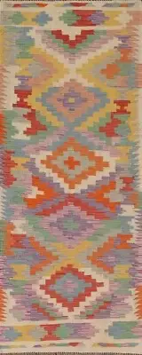 Pastel Color Reversible Geometric Oriental Runner Rug 3'x8' Flat Woven carpet