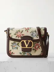 [Valentino Garavani] Valentino Garavani - 9to5 Leather-trimmed Canvas-jacquard Shoulder Bag - Chocolate - One size One size Brown