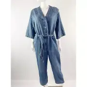 AllSaints Denim Jumpsuit Blue Denim Belted Utility Jeans One Piece Size 10 New
