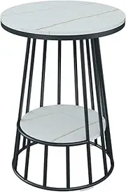 Exquisite C-S-Qing-Desk Double Layer Marble Coffee Table, Metal Round Side Table Living Room Hotel Bedroom Bedside Table Can Store Magazines(Size:45 * 45 * 62CM,Color:A)