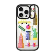 iPhone 16 Pro Impact Ring Stand Case MagSafe Compatible New York City retro art - nyc symbols silkscreen and riso