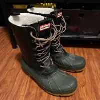 在飛比找蝦皮購物優惠-近全新Hunter Boots防水防寒軍事風長版雪靴 [黑綠