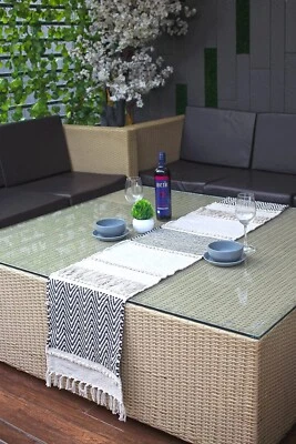 Jute Hand Woven Table Runner 6 Seater 14x72 INCH Black ZAG_ZIG