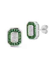 Glaze Jewelry Silver CZ Emerald Baguette Earrings