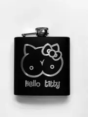 Hello Titty adult humor Flask for Liquor and Funnel