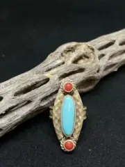 Navajo Coral & sleeping beauty Turquoise Sterling Silver Ring Size 6