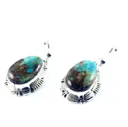 Navajo Native Kingman Turquoise Sterling Silver Handmade Earrings By Allen Lee