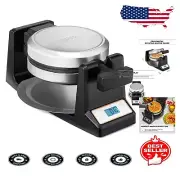 Stainless Steel Belgian Waffle Maker with LCD Display and Browning Control
