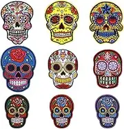 eMagTech 9PCS Skull Patches Embroidered Sewing Iron-on Applique Punk Rock Badge for Clothing Hat Backpack Jeans Repairing DIY Decoration Accessories 9 Styles