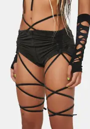 [DARKER WAVS] Compression Strappy Ruched Shorts