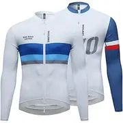Men's Cycling Jersey Long Sleeve Bike Jersey with 3 Rear Pockets Mountain Bike MTB Breathable Quick Dry White Blue Color Block Sports Clothing Apparel