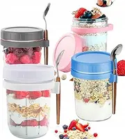 UPAUS 4 Pack Overnight Oats Containers with Lids and Spoons, 12Oz/350ml Glass Mason Overnight Oats Jars, Leak Proof Oatmeal Container Meal Prep Jar for Cereal Fruit Vegetable Milk Salad Yogurt
