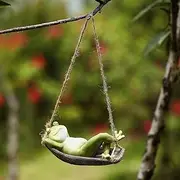 OYLZ Funny Hanging Hammock Swing Frog Statues Fairy Tree Sleeping Sculpture Hanger Yard Garden Decoration Animal Figurines Crafts Ornaments Indoor Outdoor Home Décor Art Housewarming Gift