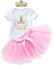 [MYRISAM] Baby Girls It's My 1st Birthday Cake Smash 3pcs Princess Outfits Set Romper Bodysuit Tutu Skirt w/Crown Headband