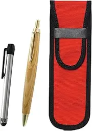 2 Pack Cloth Pen Case Red Metal Touch Stick Silver and Maple Wood Axis Retro Ballpoint Pen Set NK02R-ALST-HS47S-2