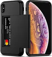 for iPhone Xs Max Case with Card Holder (Store 2 Cards) Wallet Case Slim Dual Layer Heavy Duty Protectie Shockproof Hidden Card Slot Phone Case for iPhone Xs Max,Black