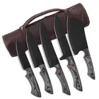 5 Pcs Kitchen Knife Set Stonewashed Steel Sharp Japanese Chef knives w/ Sheaths