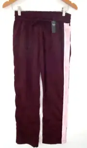 ABERCROMBIE & FITCH Burgundy Satin Pull on Track Pants Velvet Side Stripe XS NWT