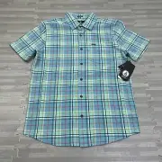 Volcom Benson Classic Fit Short Sleeve Button Up Shirt Mens Small Plaid Teal $62