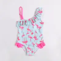 在飛比找momo購物網優惠-【橘魔法】紅鶴不對稱荷葉連身泳衣 連身 泳衣(Baby ma