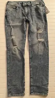 True Religion Geno Relaxed Slim Jeans 38x34 Med Wash Distressed Holes 104412 NWT