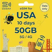 USA eSIM 10 Days 50GB | DeSiM | Data ONLY | High-Speed 50GB Data（10 Days）, Multi-Network, QR Cord Easy Activation, Tethering, No Voice/SMS, Local Support, Prepaid SIM for Japan Travel eSIM