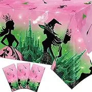 Pink and Green Party Decorations Witch Birthday Party Tablecloth - Witch Party Decorations Supplies Disposable Waterproof Plastic Table Cover 3Pcs 54 x 108 Inch Witch and Princess Table Cloth